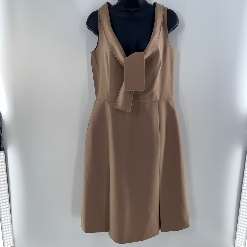 Miu Miu Tan Sheath Dress w/Front & Back Box Pleat Midi Skirt-Size EU 46